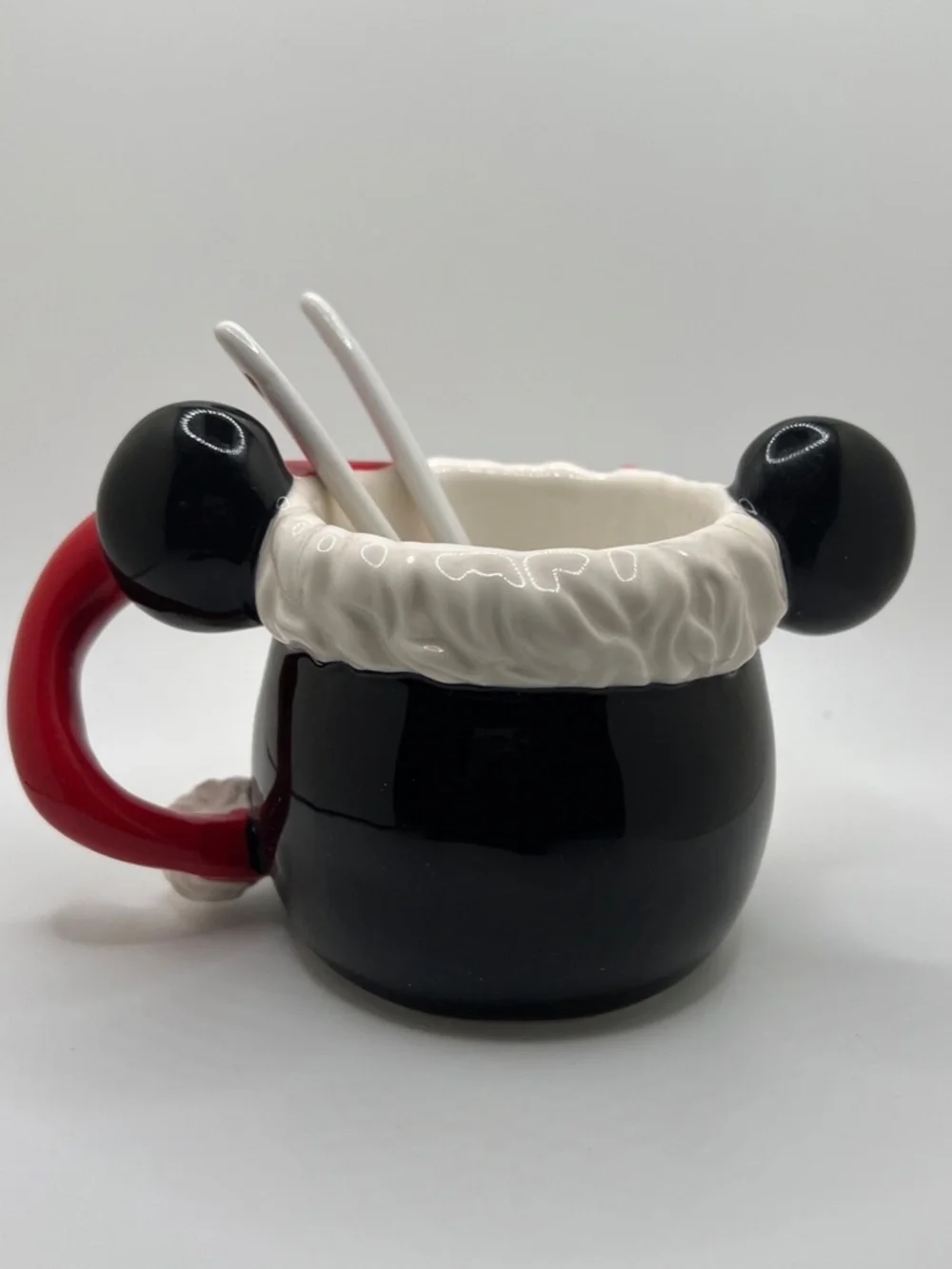 Disney Mickey Mouse Christmas Glass Mug with 2 GLASS spoons New without Box